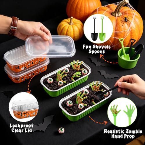 Halloween Mini Cake Pans with Lids & Spooky Zombie Hands Toppers - 24 Pack