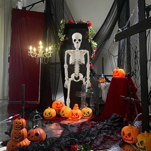 Outdoor Life-Size Skeleton Decorations - 36 Inch Posable Halloween Props, 2-Pack