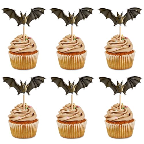 Halloween Bat Cupcake Topper Set - 24pcs Bat-Themed Birthday Decoration - Variation Bat-3a