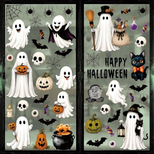 Halloween Window Clings - 6pcs Cute Spooky Ghost Pumpkin Black Cat Stickers - Style 22