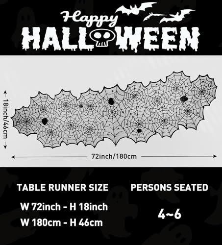 Halloween Lace Spider Web Table Runner - 18x72 Inches, Black Decor (Variation of THIS listing)