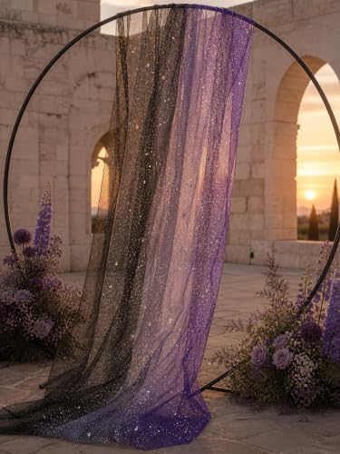 Black & Purple Sequin Sheer Table Runner 120 Inch 6PCS - Boho Wedding Holiday Decor
