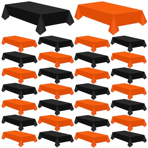 Halloween Plastic Tablecloth Set - 24 Pcs Black and Orange Disposable Cover