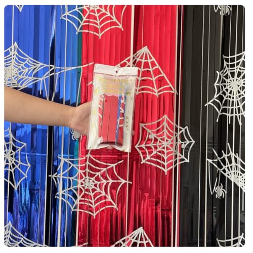 Spider Web Foil Fringe Curtain Backdrop for Halloween & Party Decorations - 2 Pack