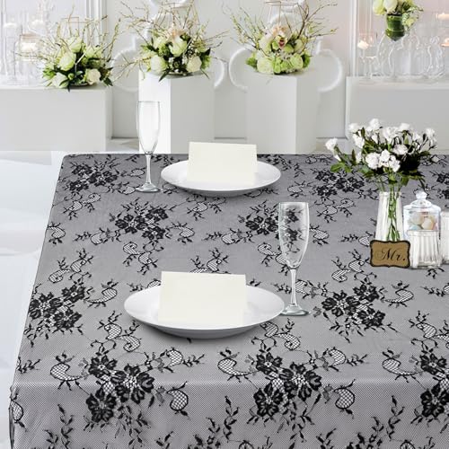 Black Lace Tablecloth 60x120 Inch Wedding & Event Decor - Pack of 10