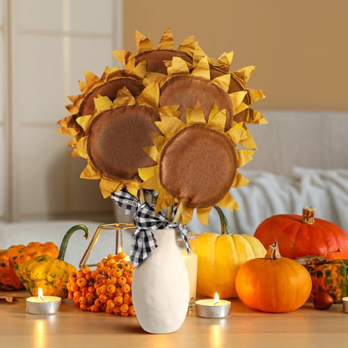Artificial Sunflowers Set of 6 - Fall Primitive Fabric Flowers for Home Decor