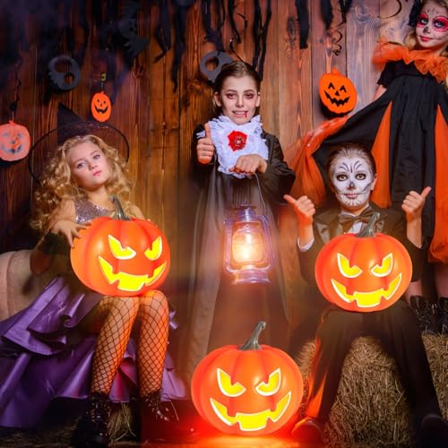 2 Pack Light-Up Halloween Jack O Lantern Pumpkins - Indoor Outdoor Decor