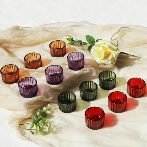 Multicolor Votive Candle Holders Set of 24 - Elegant Glass Centerpiece Decor