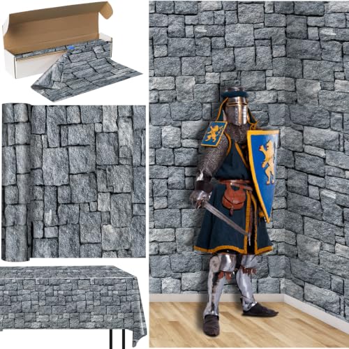 200 FT x 54 Inch Stone Wall Plastic Tablecloth Roll - Halloween & Event Decor Variation 1