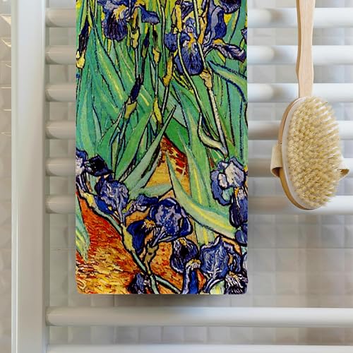 15x22 Hand Towel with Van Gogh Irises Artwork - Microfiber Cotton Blend