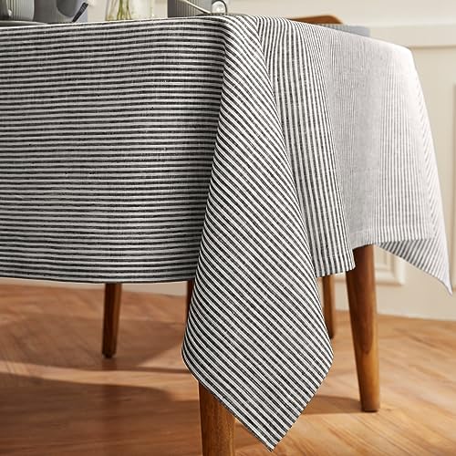 Pure Linen Tablecloth 60x120 Inches Black & White Stripe - Handcrafted, Eco-Friendly