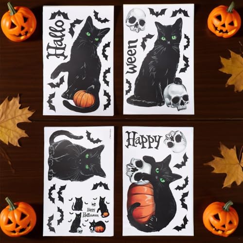 Black Cat Halloween Window Clings - 4 Sheets Spooky Party Decorations