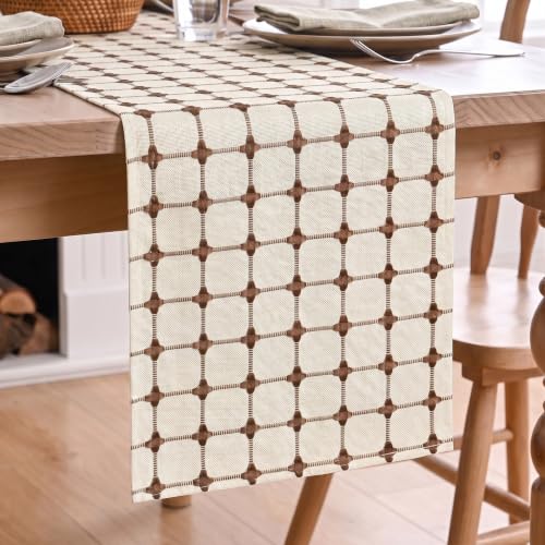 Farmhouse Table Runner 12x72 Inch Beige Brown Rustic Embroidered Kitchen Decor