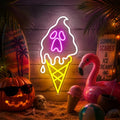 Halloween Neon Sign Dimmable Ghost Ice Cream Design Wall Decor - White-GhostIce