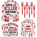 Killer Bloody Hand Disposable Party Plates Napkins & Forks Set - Halloween & Horror Theme Variation
