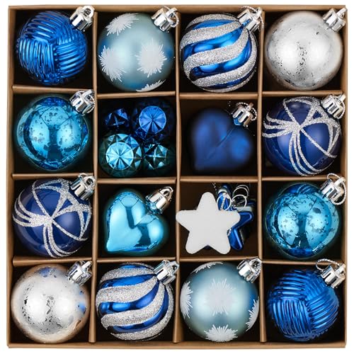 Christmas Heart Shaped Ball Ornament Set - Blue Silver - 28pcs