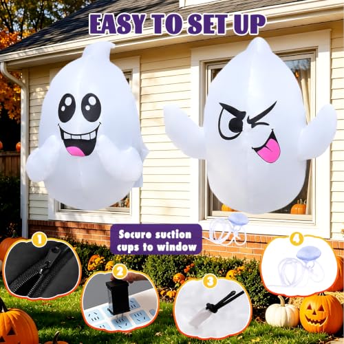 2 Pack Halloween Inflatable Window Ghosts with LED Lights - 2.6 FT Outdoor Decor