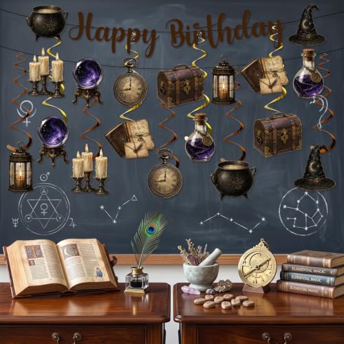 Multicolor Magical Birthday Party Decorations Banner & Hanging Swirls Set