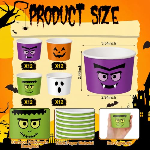 Halloween Grimace Snack Bowls Set - 48 Disposable Paper Cups for Parties