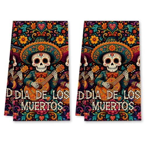 2 Pcs Dia De Los Muertos Skeleton Band Kitchen Towels - Towel38 Variation