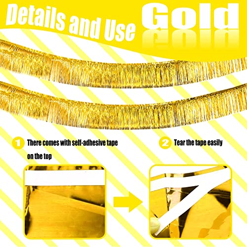Gold Foil Fringe Garland Streamers - 10ft Party Wall Decoration Set for Holiday & Celebration