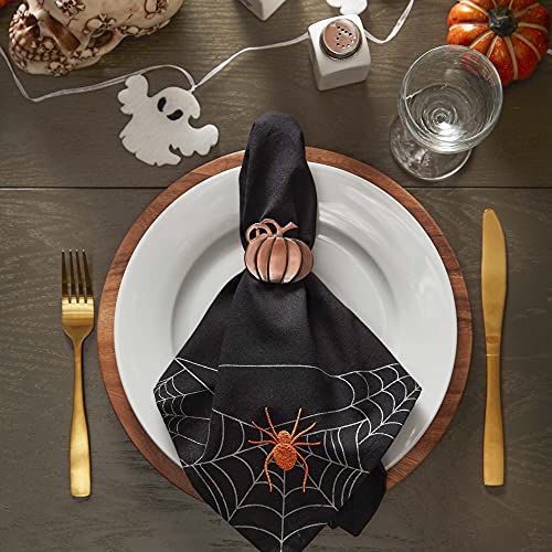 Halloween Spooky Spider Web Napkin Set - 20x20 Inch, 4 Pieces, Reusable Cotton