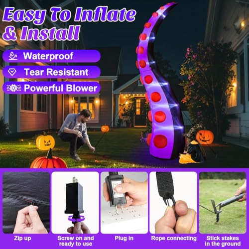 Purple Halloween Inflatable Octopus Tentacles 14FT Giant Yard Decoration with LED Lights