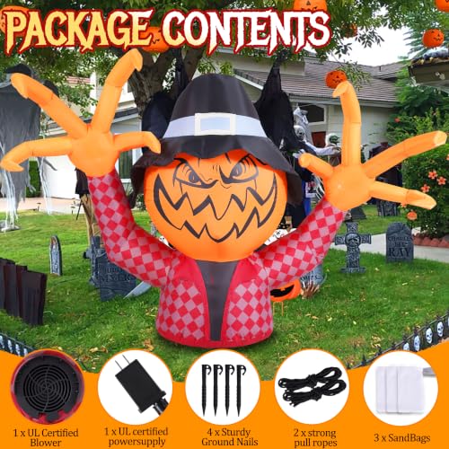 Halloween Inflatable Pumpkin Monster with Fingers - 6.9FT Yard Decor - Variation: Pumpkin Monster