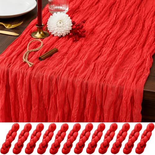 Red Cheesecloth Table Runner 21 x 120 Inch - Pack of 12 for Home & Event Decor - Variation: Red / 12 Pack