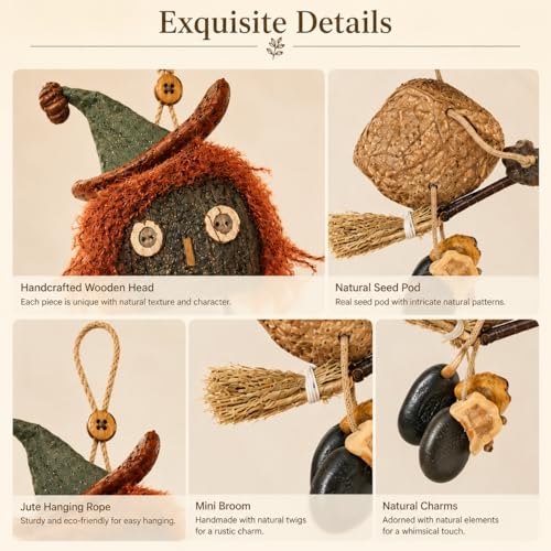 Halloween Witch Decor - Handmade Dried Fruit Shell Ornament for Fall & Halloween