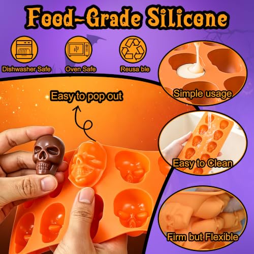 Halloween Skull Chocolate Molds - 3 Pack, 30 Cavities, Food-Grade Silicone, Skull Variation