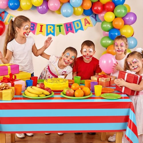 Blue and Red Striped Plastic Tablecloth - Halloween Party Rectangular 108x54 Inches - Set of 3