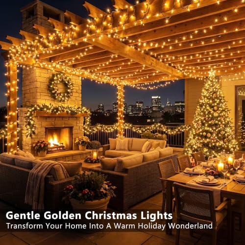 Gold Incandescent Christmas String Lights - 100 Count Outdoor Holiday Decor - Green Wire Variation