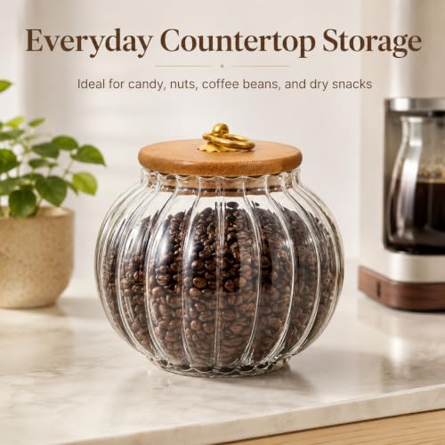 Glass Pumpkin Jar with Lid - 27 Fl Oz Fall Candy Storage Canister