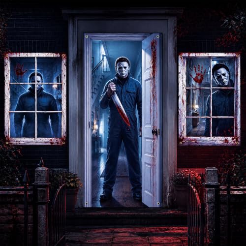 Halloween Door Cover & Window Decal Set - Spooky Blood-Themed Horror Decorations
