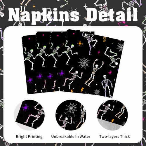 Multicolor Skeleton Halloween Paper Napkins 6.5 Inch - 45 Pack Party Supplies