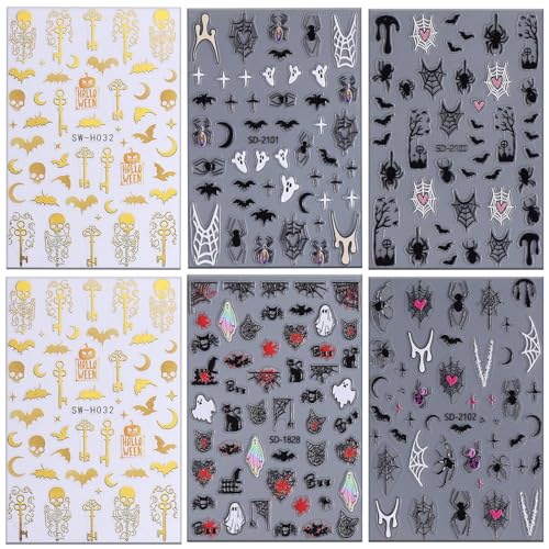 Halloween Nail Art Stickers Ghost Bat Spider Skeleton 3D Self-Adhesive Decals for Manicure