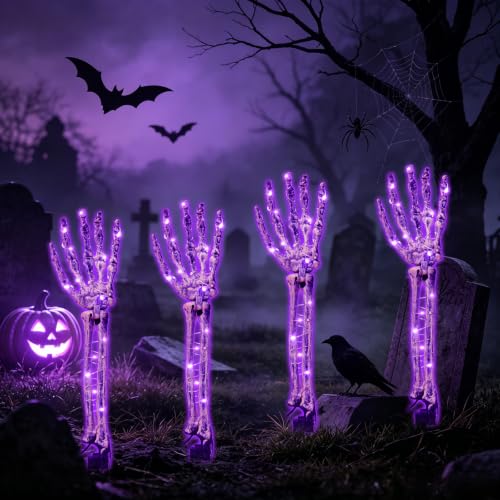 Outdoor Halloween Skeleton Arm String Lights - 120 LED Purple & Green Lights with Remote & 8 Modes, Waterproof Lawn Decor