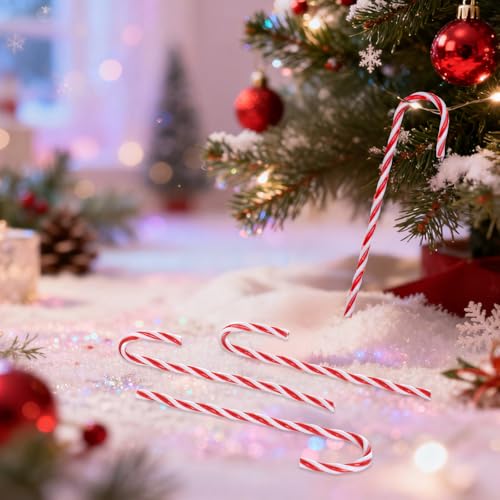 150 Pcs Plastic Christmas Candy Cane Ornaments - Red & White Hanging Decor