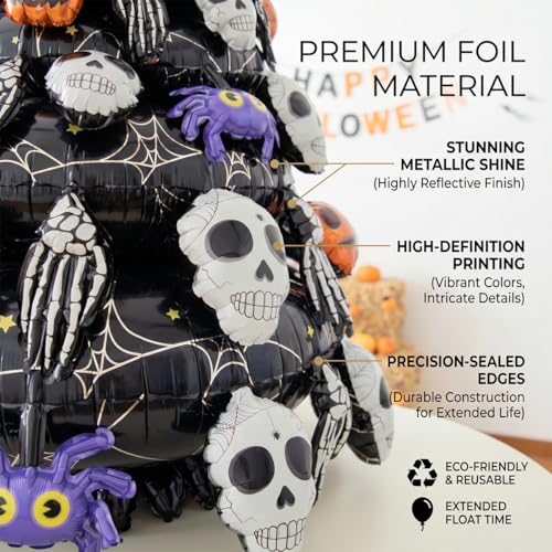 Large 4D Inflatable Halloween Tree with Skull Pumpkins & Spiders - Indoor Outdoor Decor