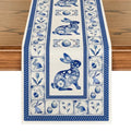 Blue and White Porcelain Bunny Egg Easter Table Runner - 13x90 Inch Seasonal Kitchen Decor