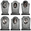 Halloween Tombstone Centerpieces with 3D Face Frames - Marble Finish, Set of 6
