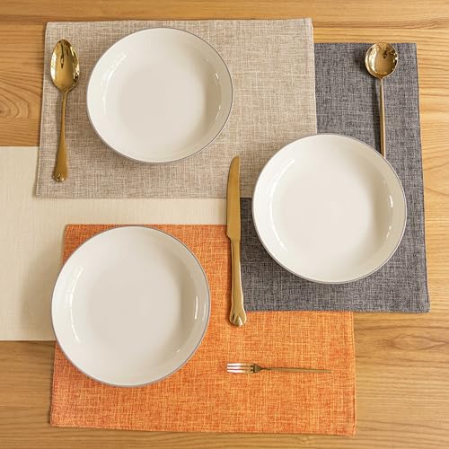 Demetex Fall Placemat Set of 4 - Orange Linen Table Mats, Heat-Resistant, 13x19 Inch