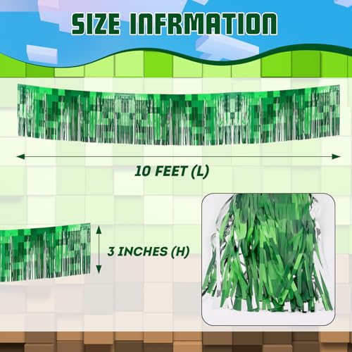 Green Pixel Float Decorations Foil Fringe Garland 2 Pack - 10 Ft for Gaming Theme Parties