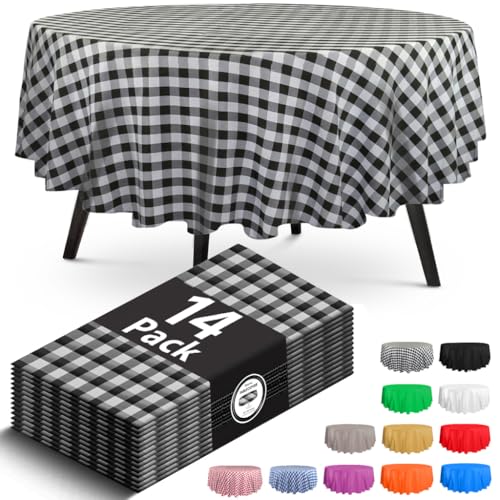 Checkered Black Round Plastic Tablecloth 84 Inch - Disposable Party Cover - Variation of THIS listing