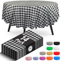 Checkered Black Round Plastic Tablecloth 84 Inch - Disposable Party Cover - Variation of THIS listing