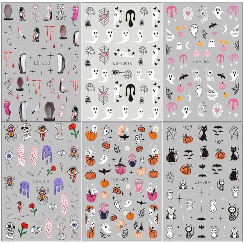Qdsuh Halloween Nail Stickers - Pink Skull 3D Self-Adhesive Decals for Nail Art & DIY Party Decor