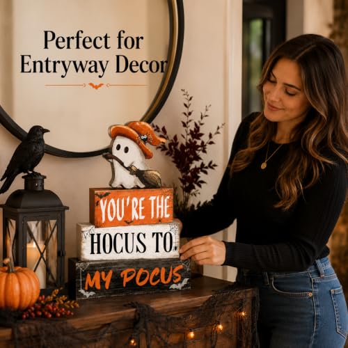 Halloween Wooden Tiered Tray Decor Set with Ghost Signs and Spooky Accents