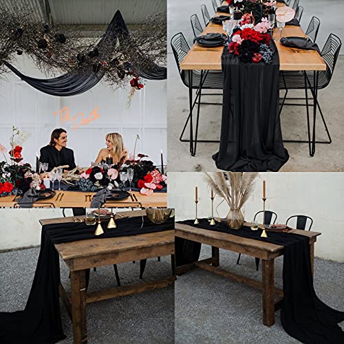 Black 12-Pack 10ft Chiffon Table Runners - Boho Rustic Wedding Party Decor