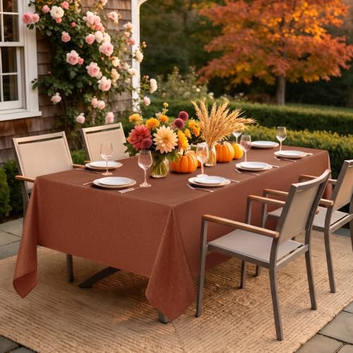 Fall Linen Textured Rectangular Tablecloth - Burnt Orange 52x70 Inches - Waterproof & Stain-Resistant - Decorelia Variation of THIS listing